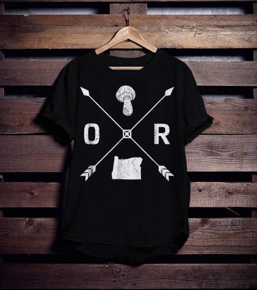 Oregon Morel Mushroom Hunting Graphic Map And Arrow X T-Shirt