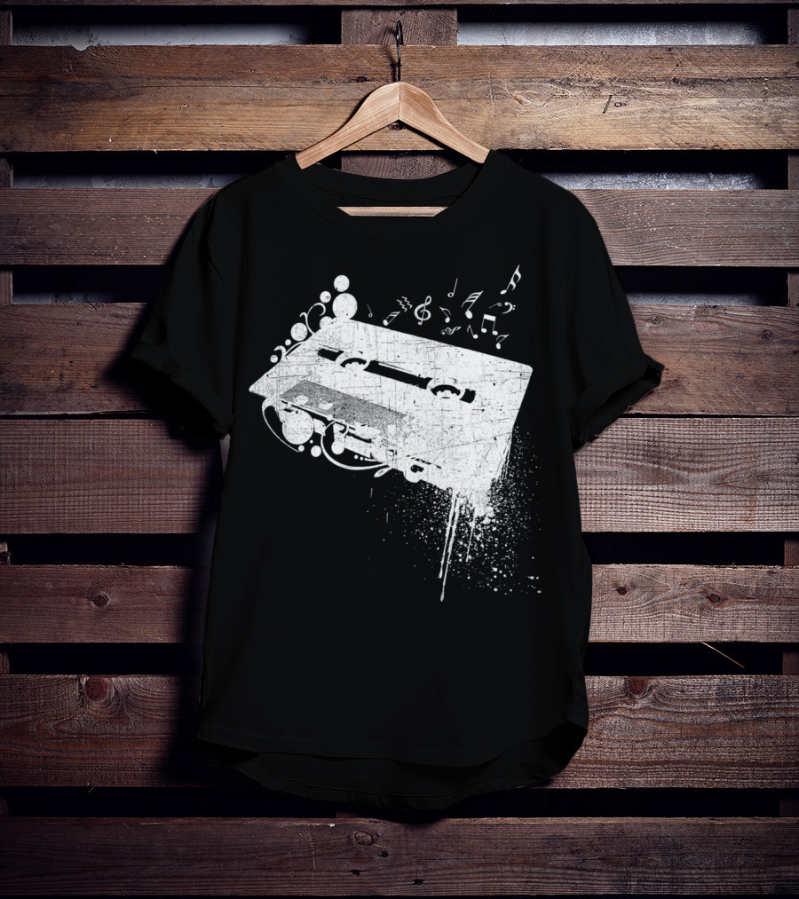 Old School 80s Cassette Tape With Musical Notes Grunge Hip Hop T-Shirt
