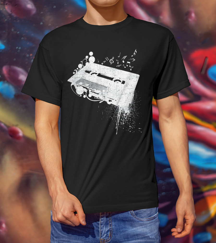Old School 80s Cassette Tape With Musical Notes Grunge Hip Hop T-Shirt