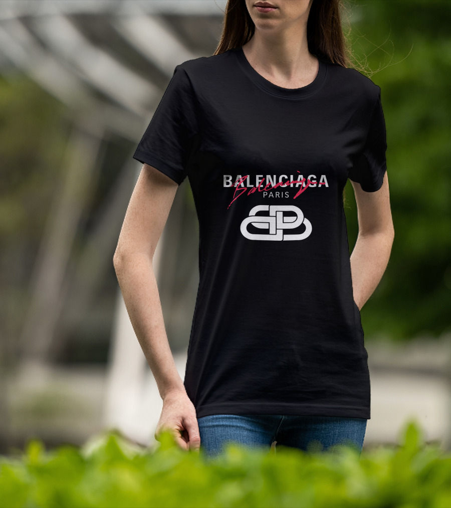 Balenciaga Paris Logo With Red Scribble Stripe T-Shirt