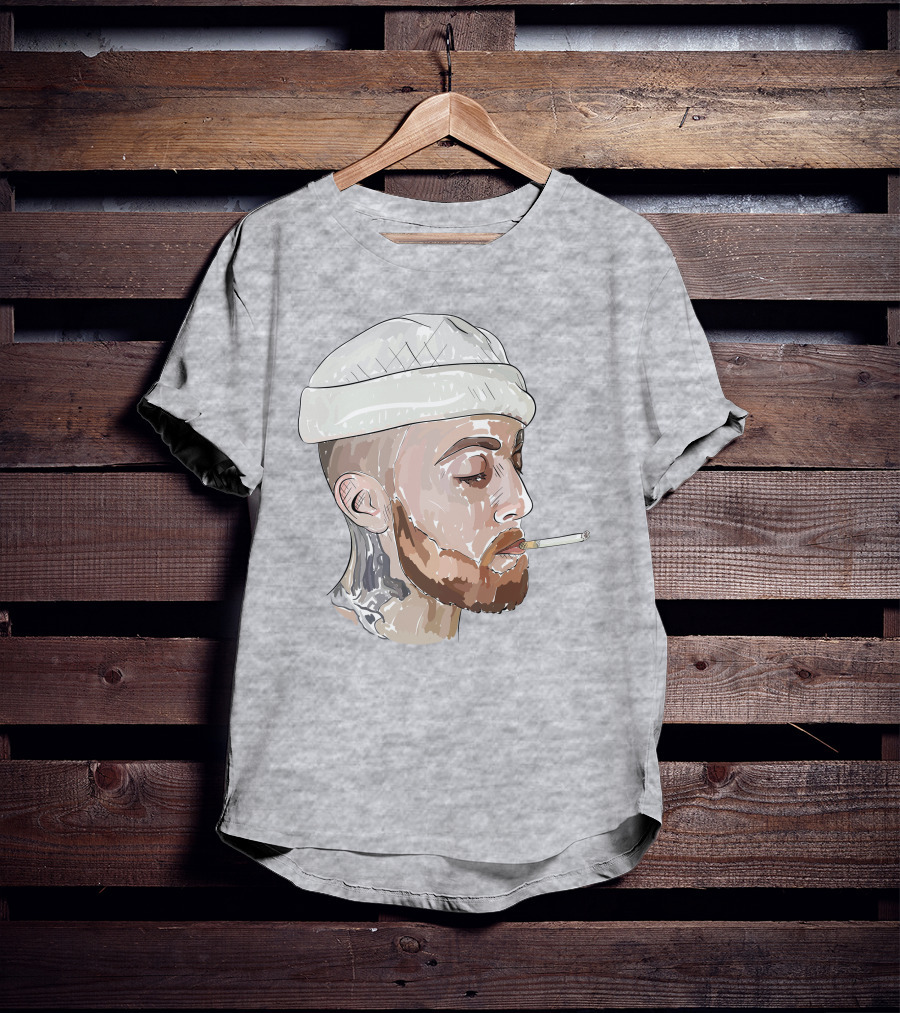 Graphic Beanie Skull Smoking T-Shirt