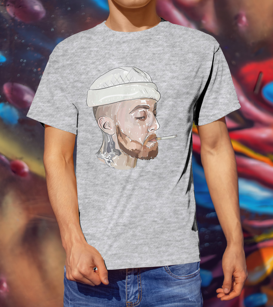 Graphic Beanie Skull Smoking T-Shirt