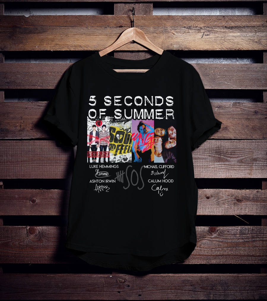 Seconds Of Summer 5Sos Luke Hemmings Michael Clifford Calum Hood Ashton Irwin Signed T-Shirt