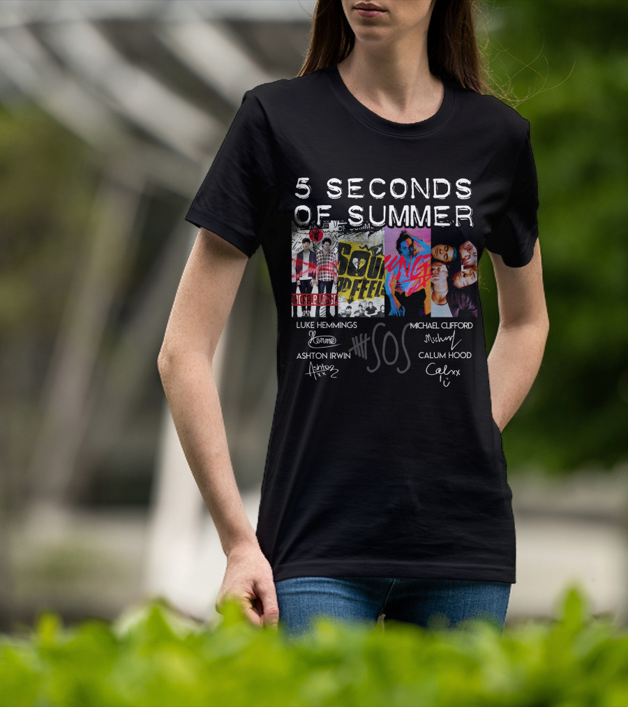 Seconds Of Summer 5Sos Luke Hemmings Michael Clifford Calum Hood Ashton Irwin Signed T-Shirt