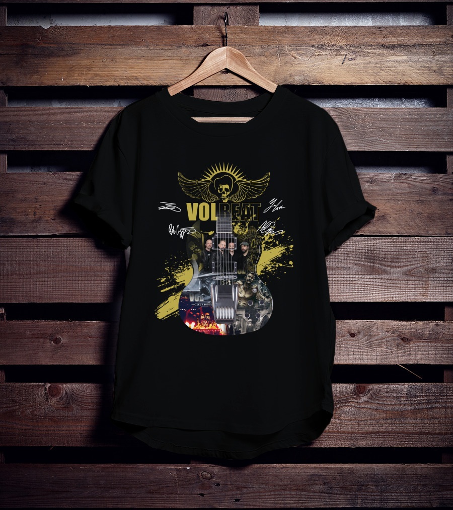 Volbeat Guitar Art With Band Members And Autographs T-Shirt