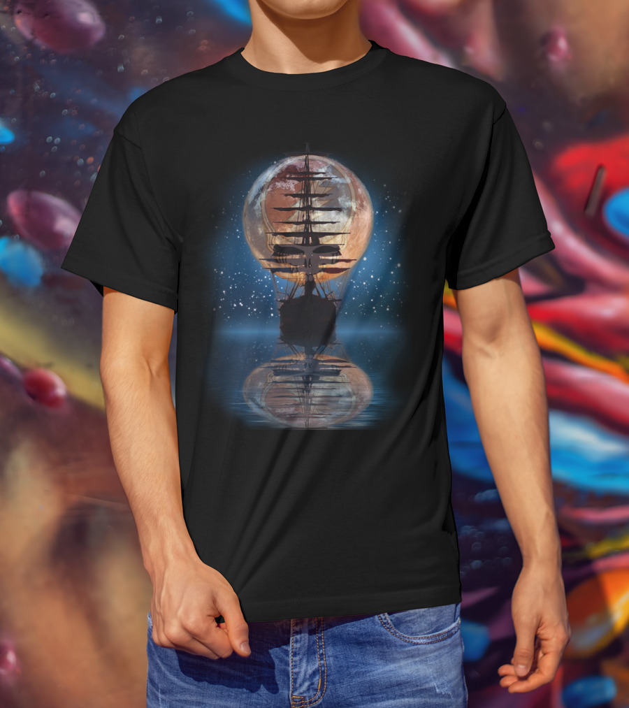 GD ShipofFools Skull Ship Moon Reflection T-Shirt
