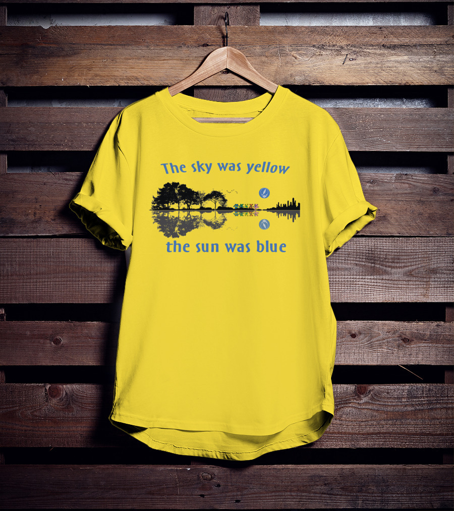The Sky Was Yellow The Sun Was Blue Reflective Landscape And City Skyline T-Shirt