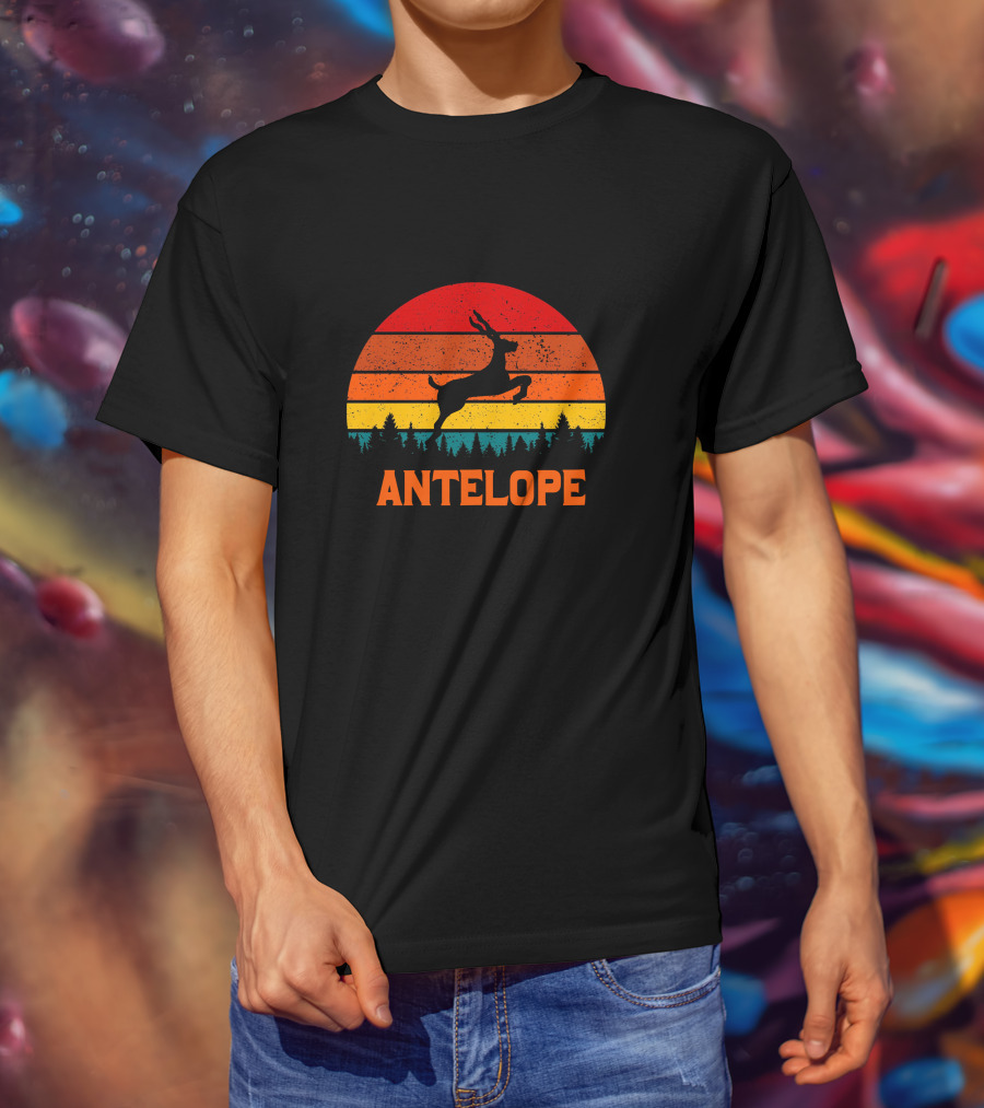 Antelope Sunset Silhouette Forest Scene T-Shirt