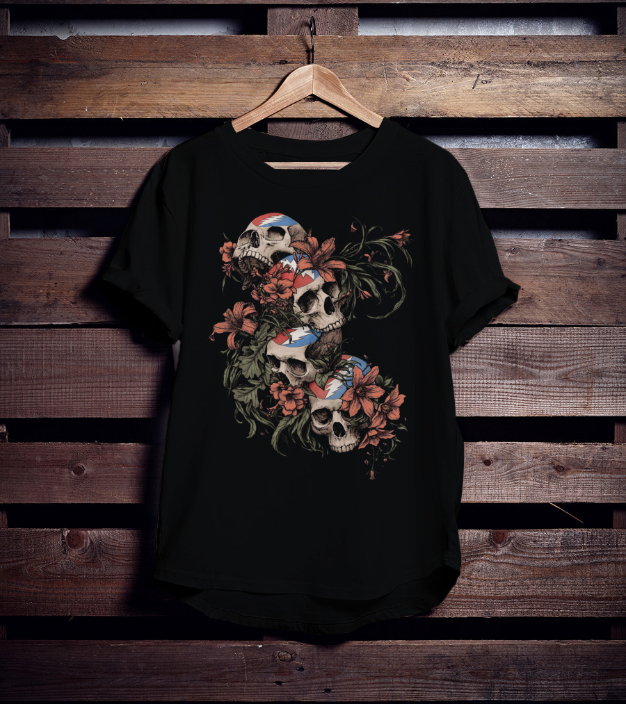 Skull And Floral Grateful Dead Lightning Roses T-Shirt