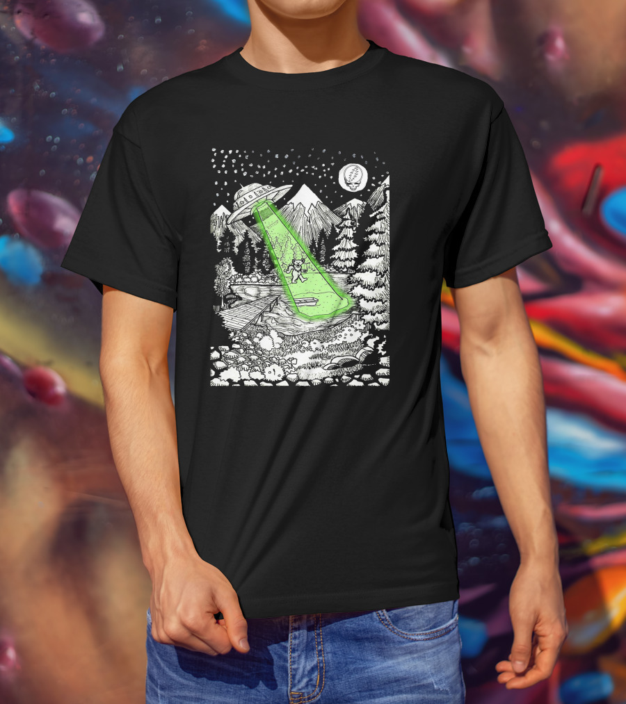 Space GD Abduction Scene With UFO And Astronaut In Forest T-Shirt