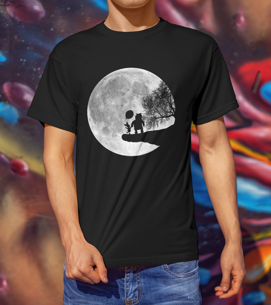Pooh And Winnie Silhouettes Against Full Moon T-Shirt