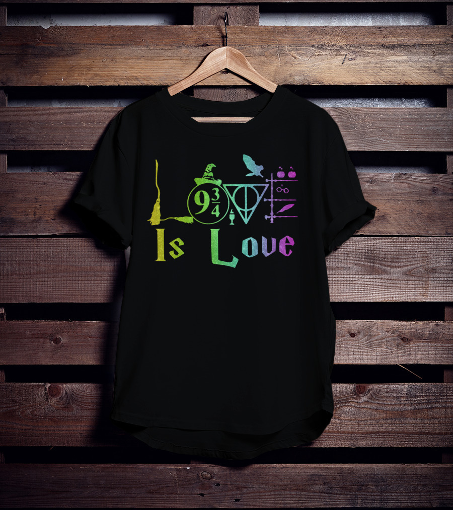 Love Is Love 9 3/4 Rainbow Hogwarts Symbols T-Shirt