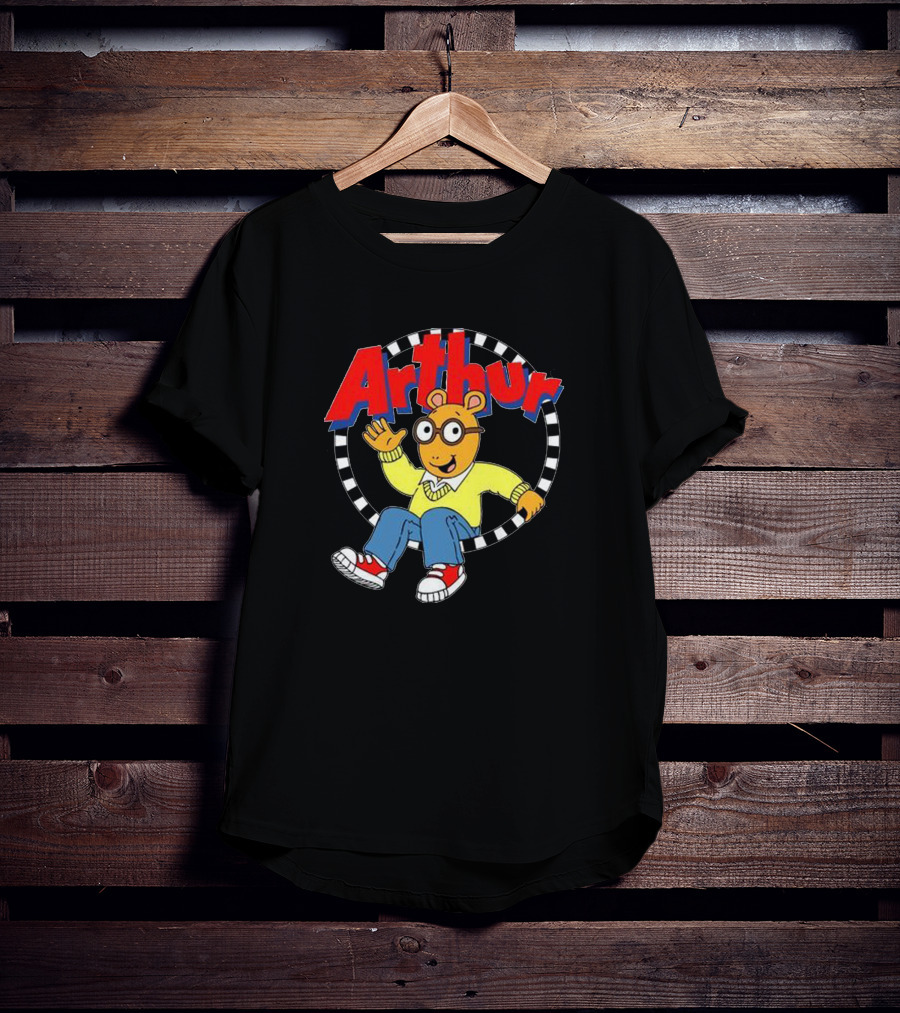 Arthur Retro Kids TV Character In Classic Outfit With Checkerboard Circle T-Shirt
