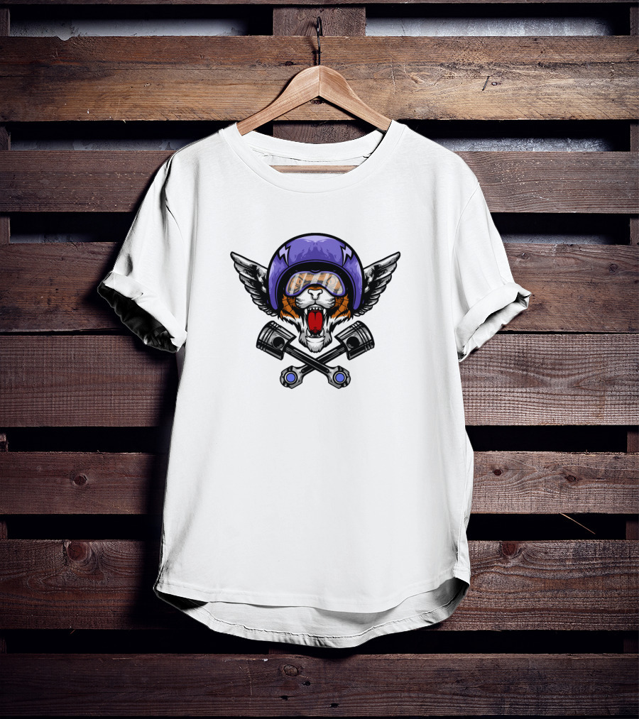 Auman Tiger 1443279 Winged Helmet Tiger With Goggles And Crossed Pistons T-Shirt
