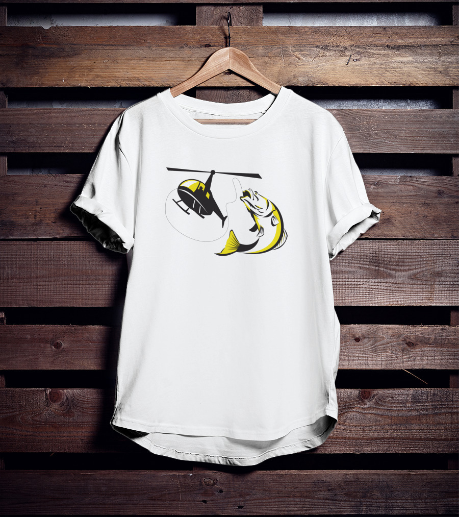 Barramundi Heli Fishing Yellow Helicopter Retro Black 147190 T-Shirt