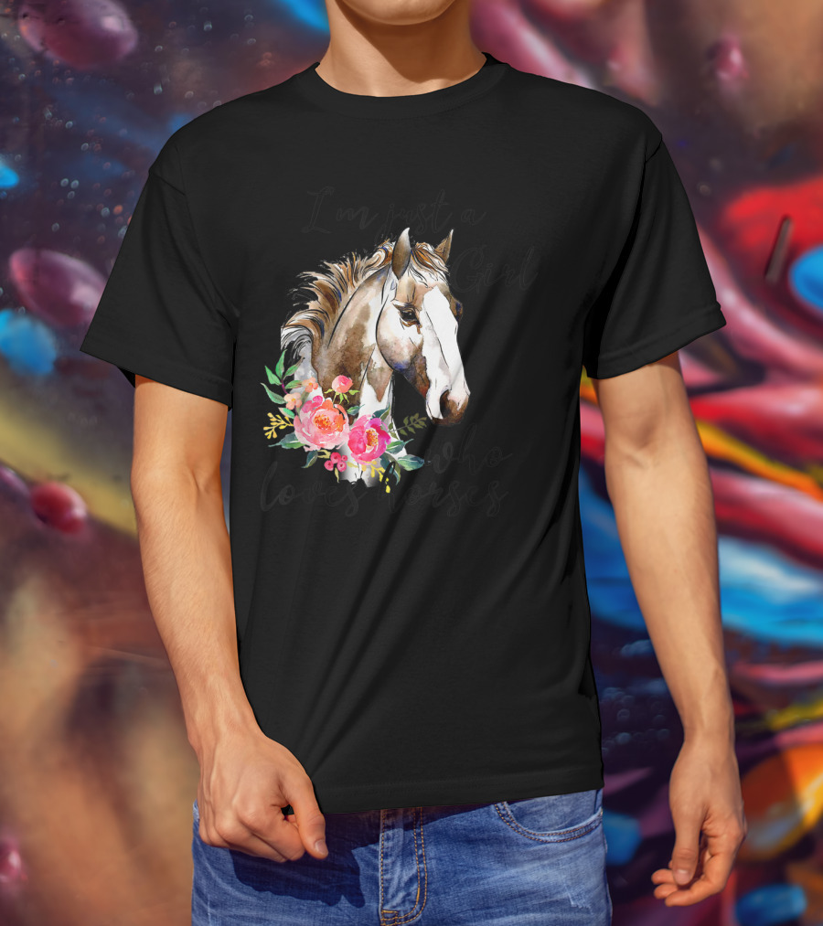 I'm Just A Girl Who Loves Horses Floral Horse T-Shirt
