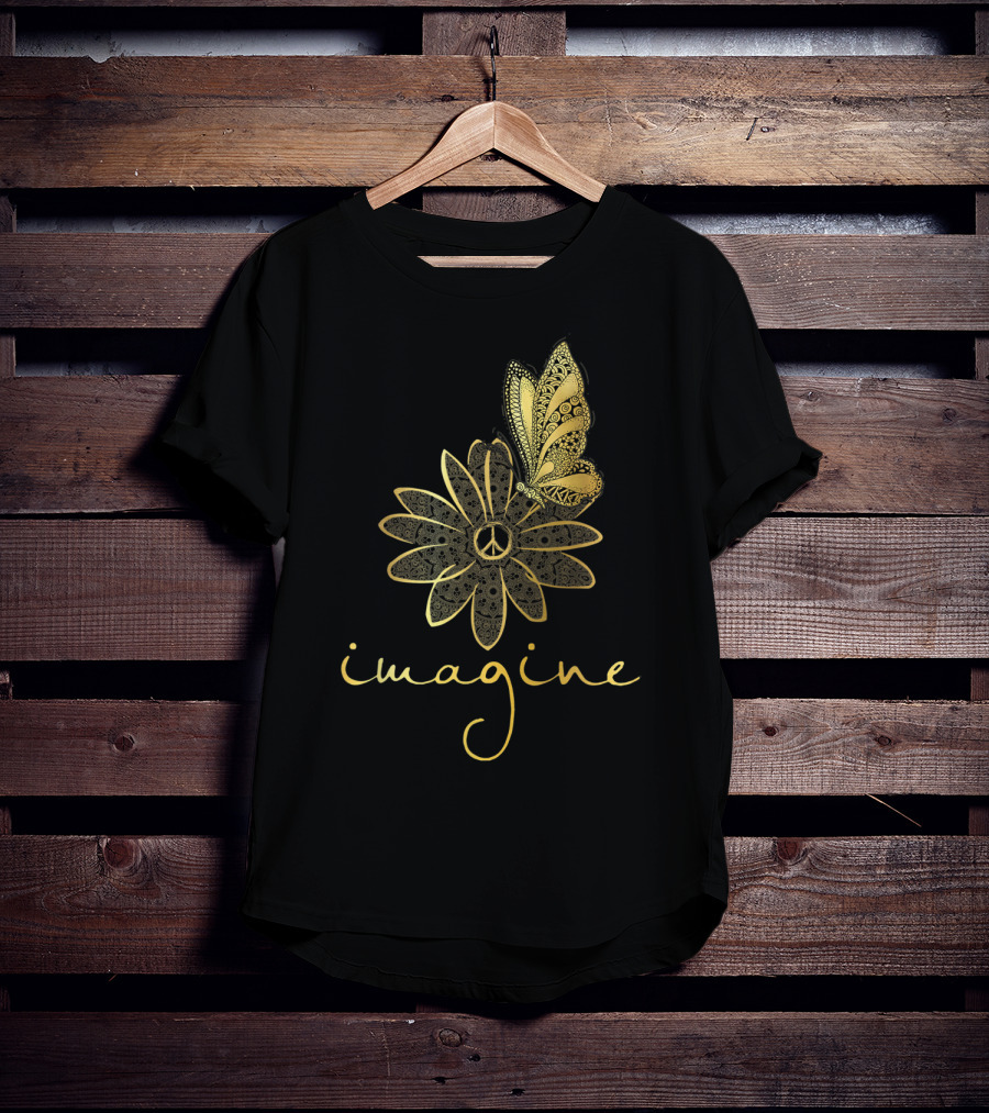 Imagine Flower Butterfly Peace Mandala T-Shirt