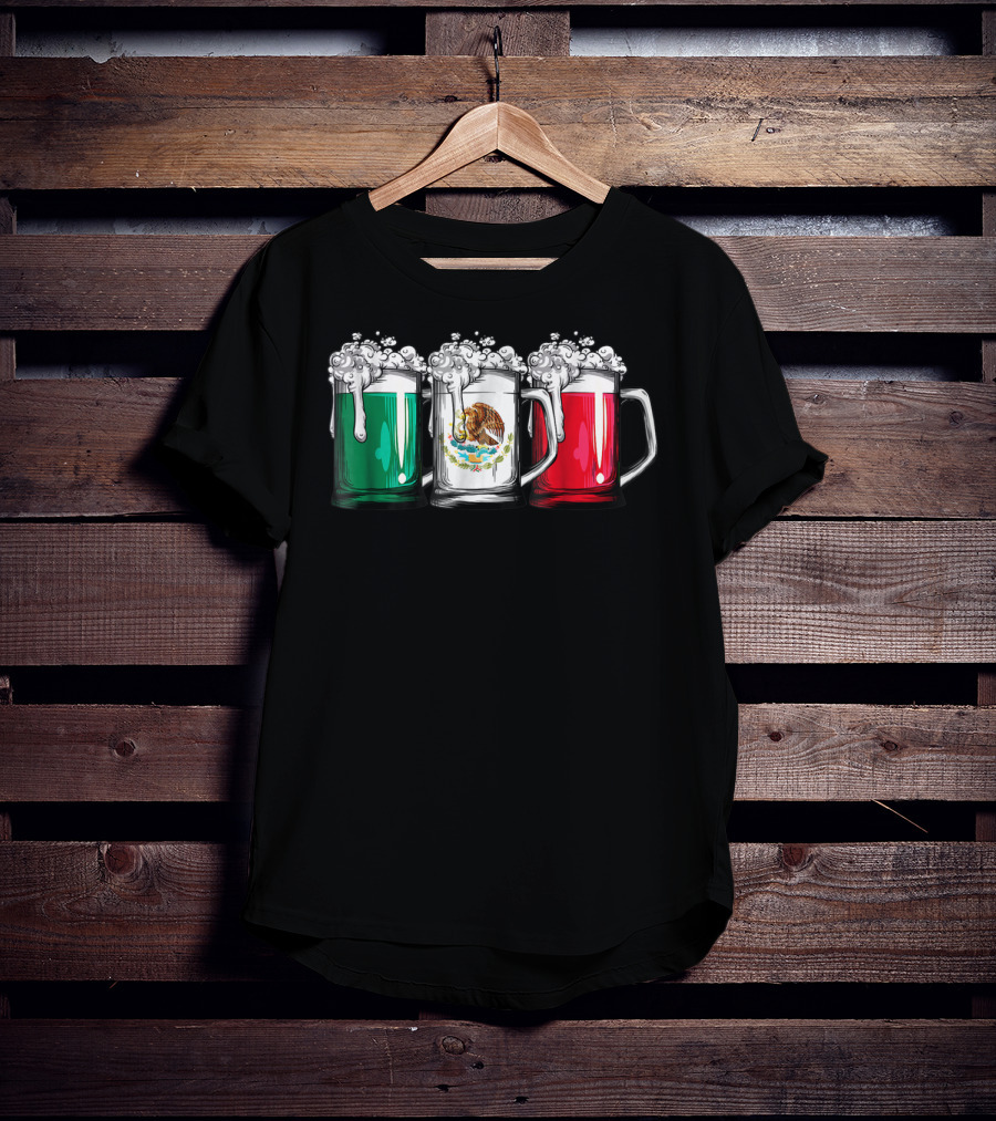 Beer Mugs Mexican Flag Cinco De Mayo Mexico T-Shirt