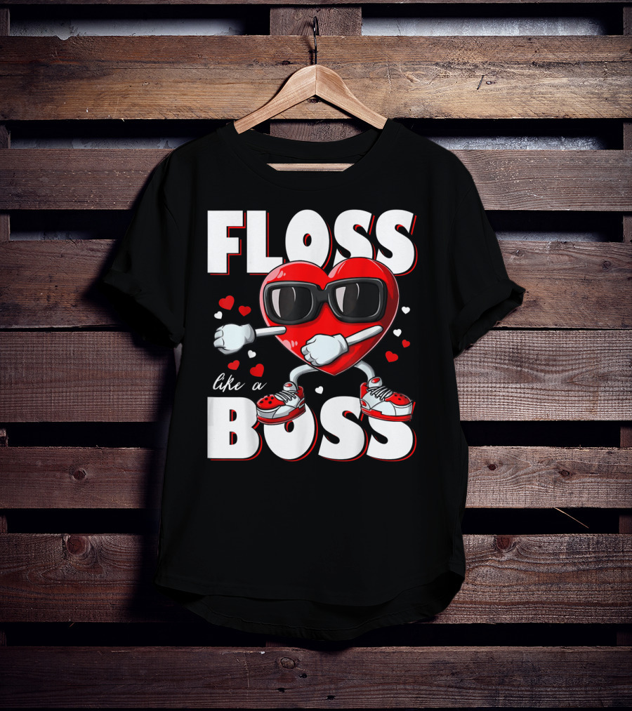 Floss Like A Boss Boys Valentines Day Kids Heart Flossing14 T-Shirt