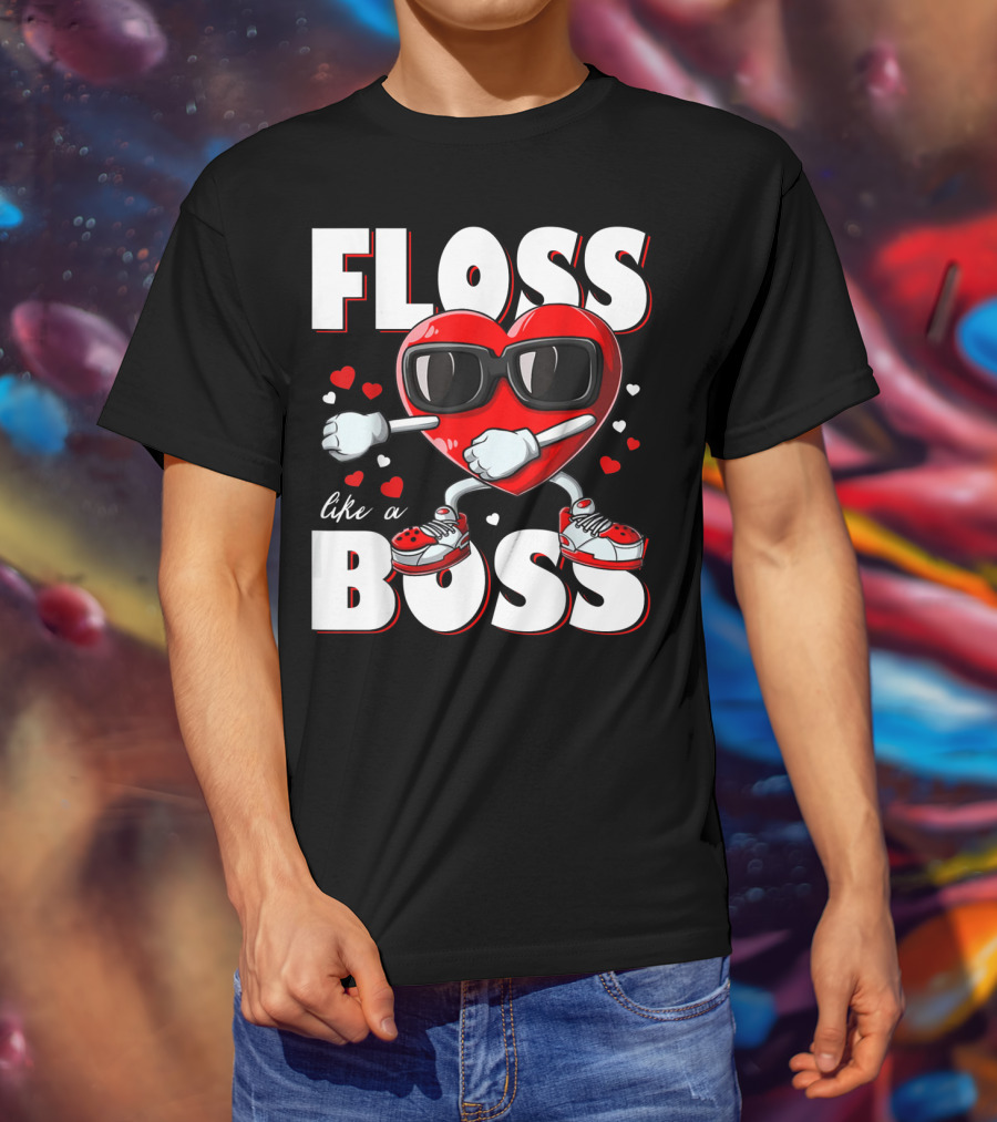 Floss Like A Boss Boys Valentines Day Kids Heart Flossing14 T-Shirt