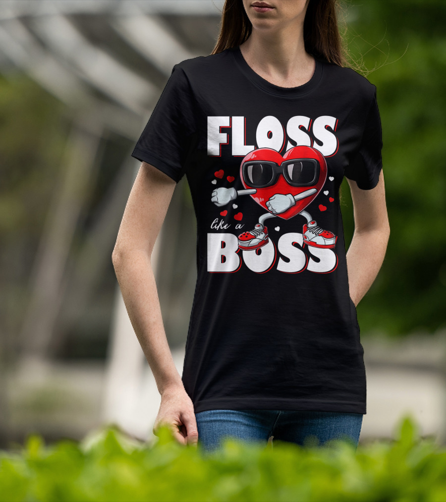 Floss Like A Boss Boys Valentines Day Kids Heart Flossing14 T-Shirt