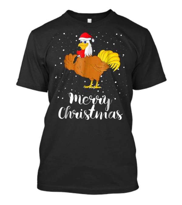Merry Christmas Chicken Santa Hat Matching Family Group T-Shirt