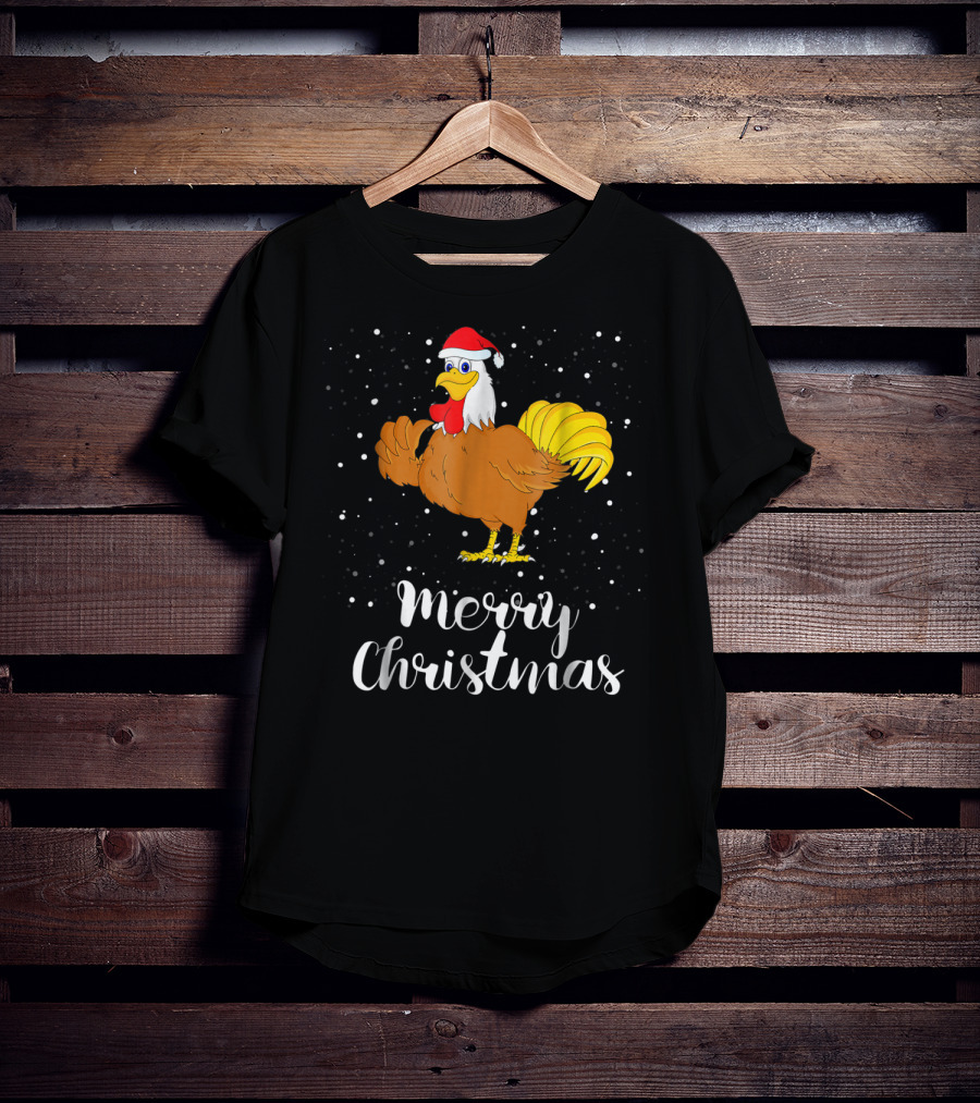 Merry Christmas Chicken Santa Hat Matching Family Group T-Shirt