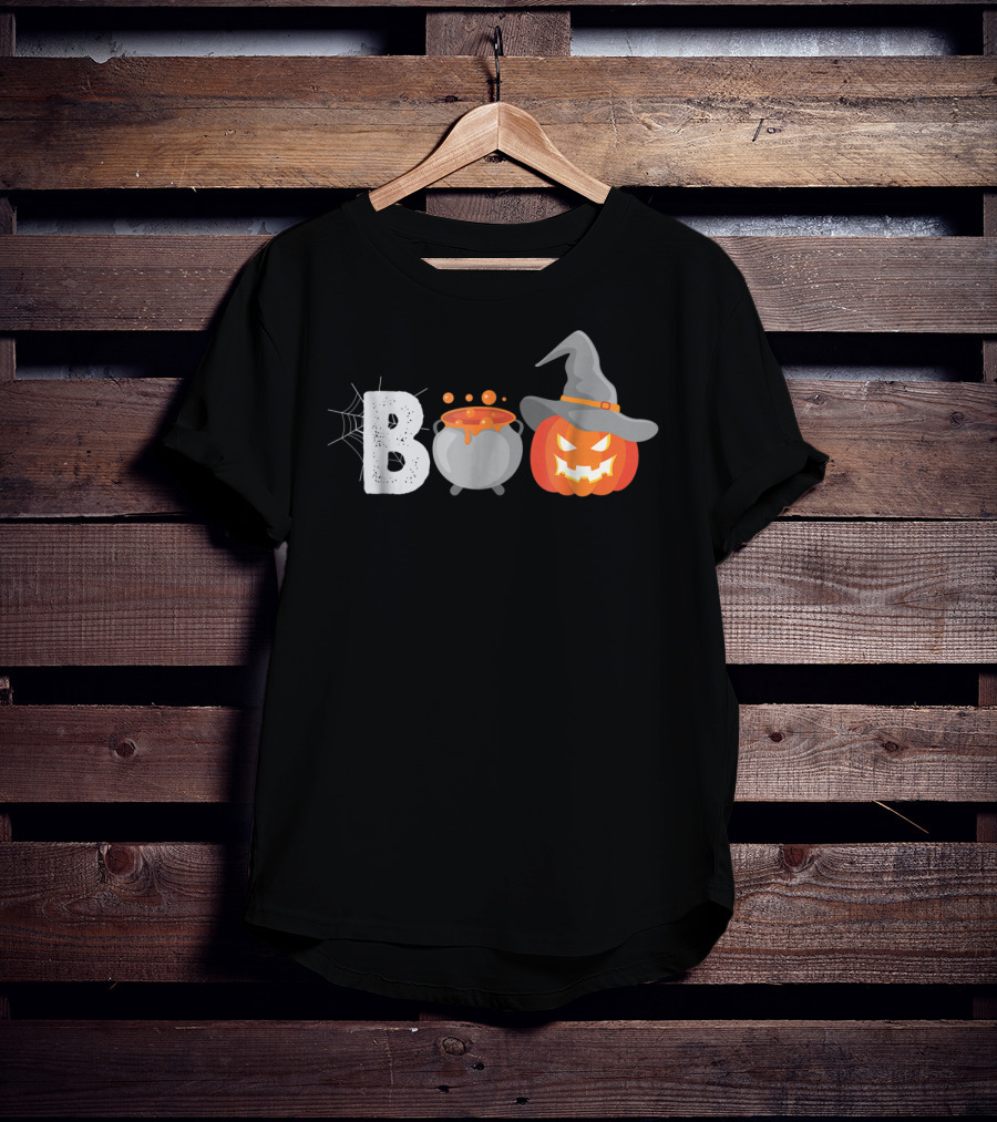 Boo To You Funny Halloween Pumpkin Witch Hat Cauldron T-Shirt