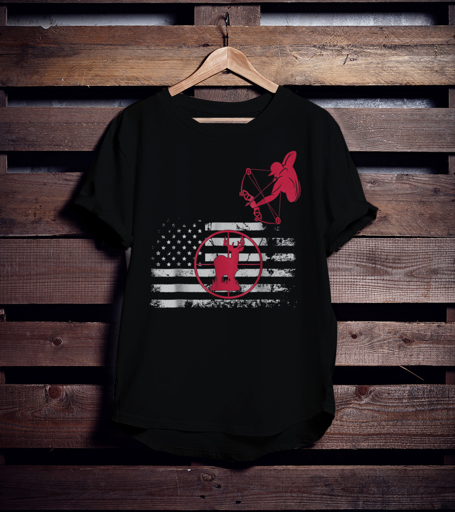 Bow Hunting American Flag Women Hunters Deer Archery T-Shirt