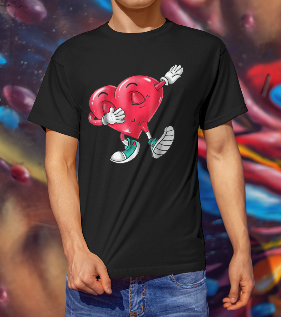 Dabbing Heart Valentine Kids Boys Love Day T-Shirt