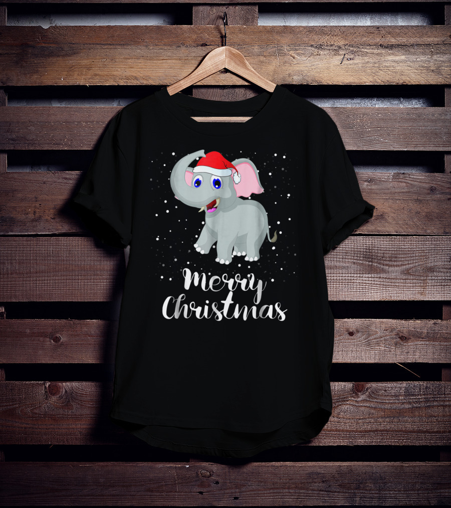 Merry Christmas Elephant Santa Hat Family Group T-Shirt