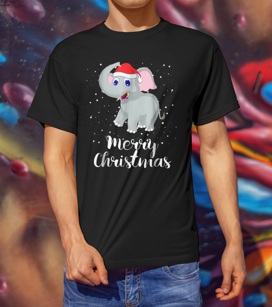 Merry Christmas Elephant Santa Hat Family Group T-Shirt