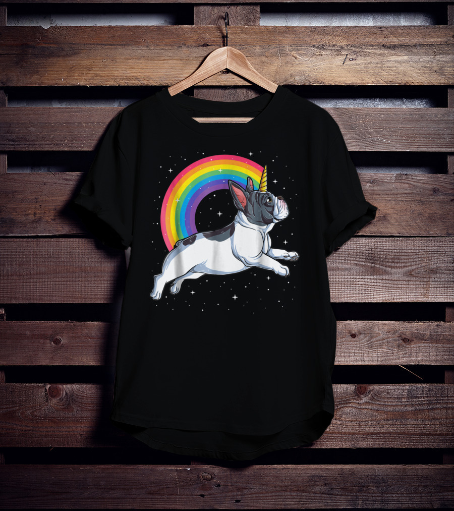 Frenchicorn7 Kids French Bulldog Unicorn With Rainbow Stars T-Shirt