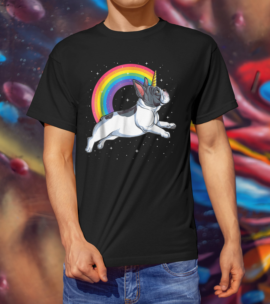Frenchicorn7 Kids French Bulldog Unicorn With Rainbow Stars T-Shirt