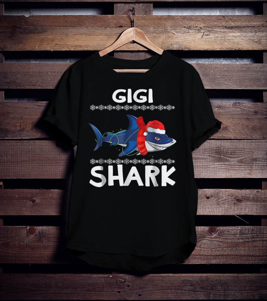 Gigi Shark Christmas Santa Hat Ugly T-Shirt
