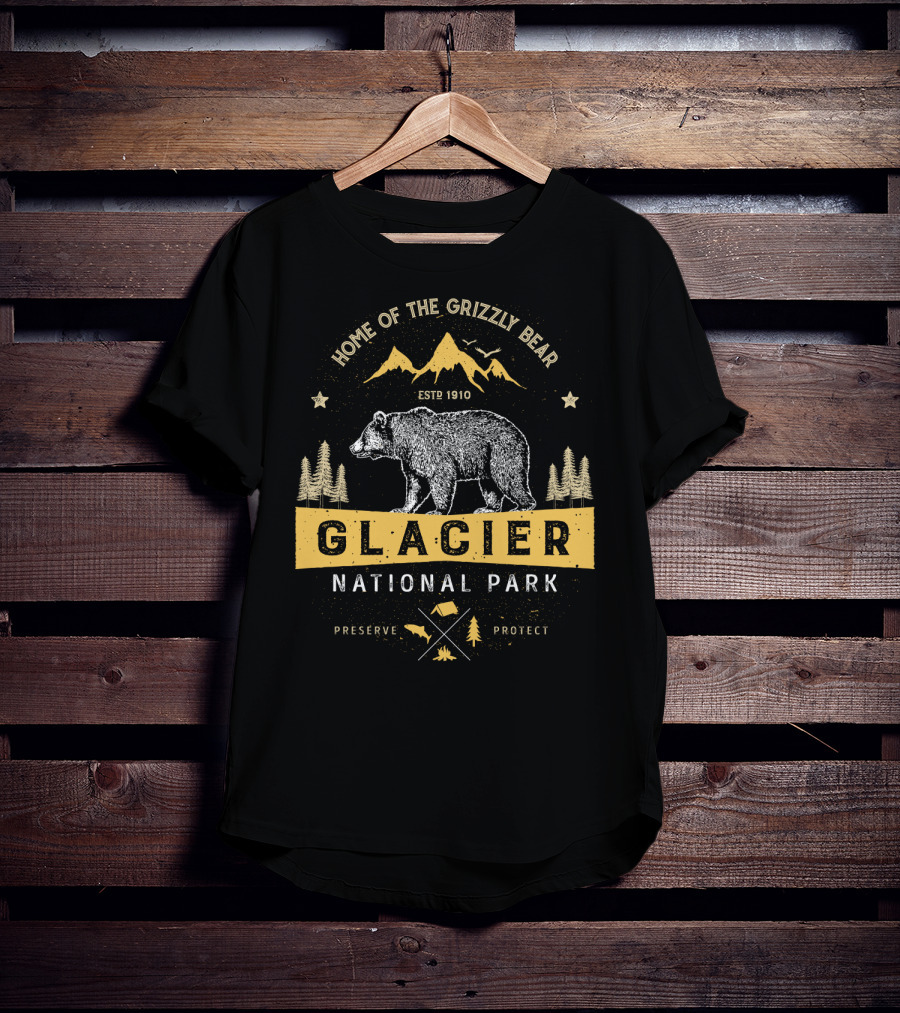 Home Of The Grizzly Bear Glacier National Park ESTP 1910 Preserve Protect Vintage Montana Bear T-Shirt