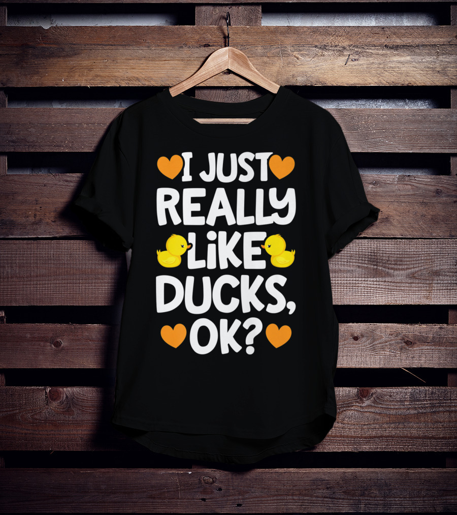 I Just Really Like Ducks OK Cute Yellow Duck Lover Hearts T-Shirt