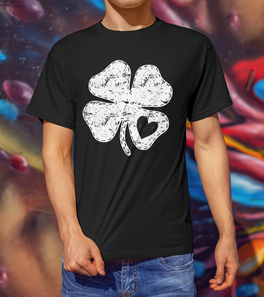 I Love Shamrock Heart St Patricks Day Four Leaf Clover Rustic Charm T-Shirt