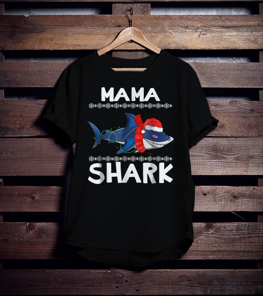 Mama Shark Christmas Santa Hat Ugly T-Shirt