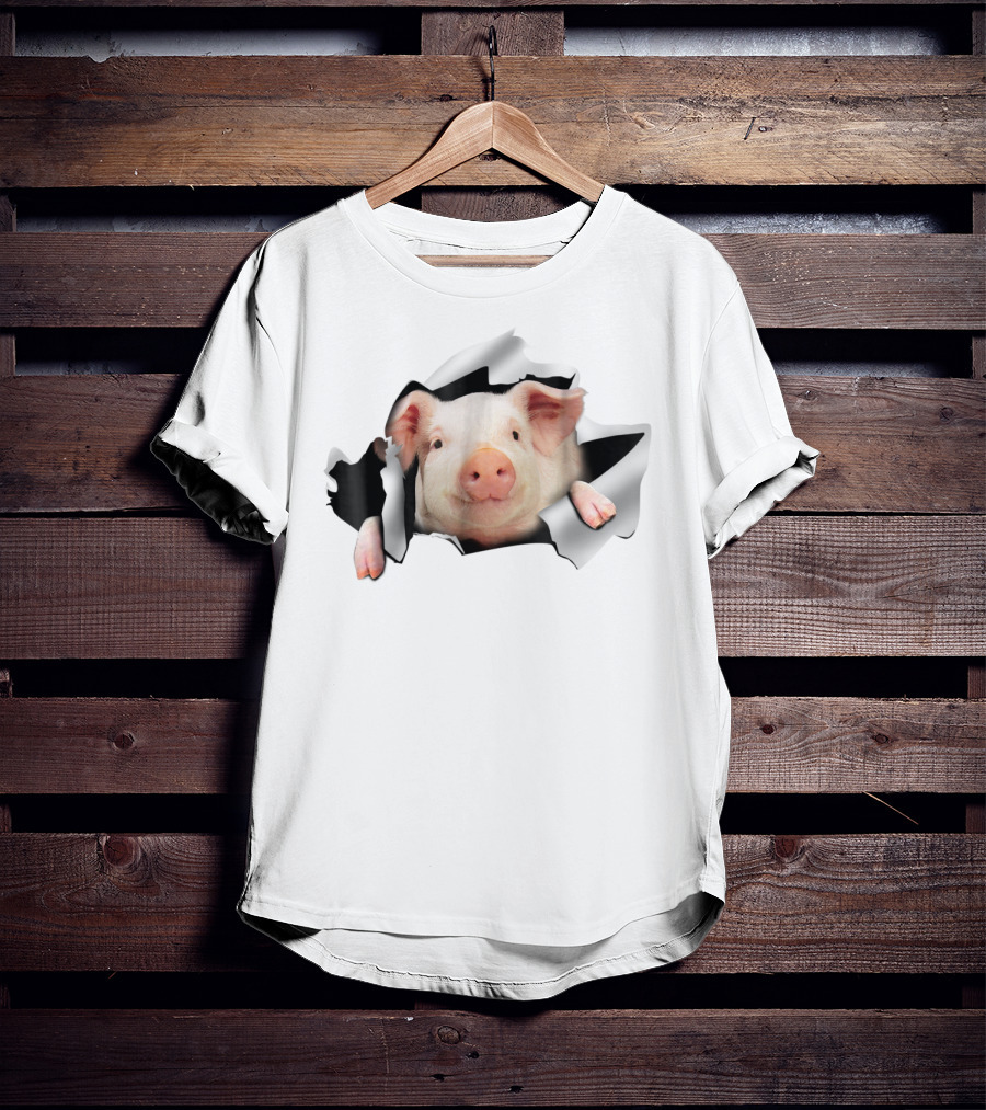 Pig Clawing Through Hole In Background Pig Farmer T-Shirt