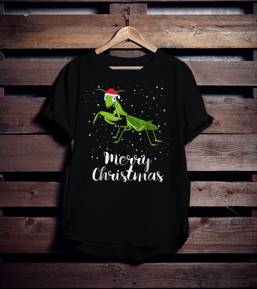Merry Christmas Praying Mantis Santa Hat Matching Family Group T-Shirt