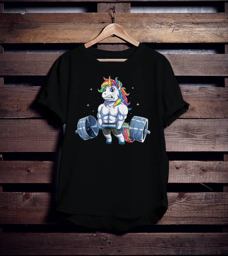 Unicorn Weightlifting Fitness Gym Deadlift Rainbow13 Muscular Mythical Beast Lifting Barbell T-Shirt