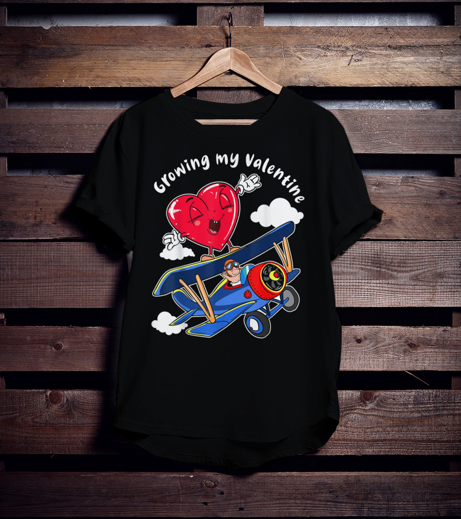 Growing My Valentine Cute Airplane Heart7 For Child Baby T-Shirt