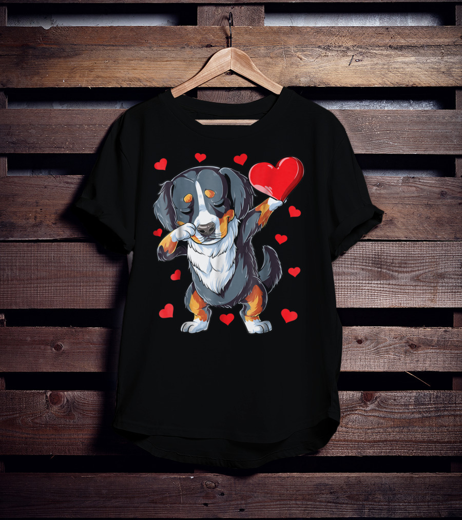 Bernese Mountain Dog Dabbing Heart Valentines Day Boys18 T-Shirt