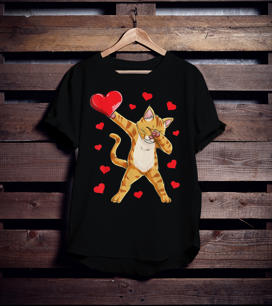 Dabbing Cat Heart Valentines Day Girls Kitten Lover 14 T-Shirt
