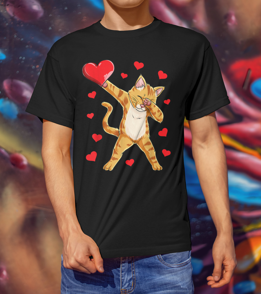 Dabbing Cat Heart Valentines Day Girls Kitten Lover 14 T-Shirt