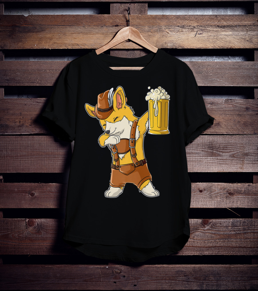 Dabbing Corgi In Lederhosen With Beer Mug At Oktoberfest T-Shirt