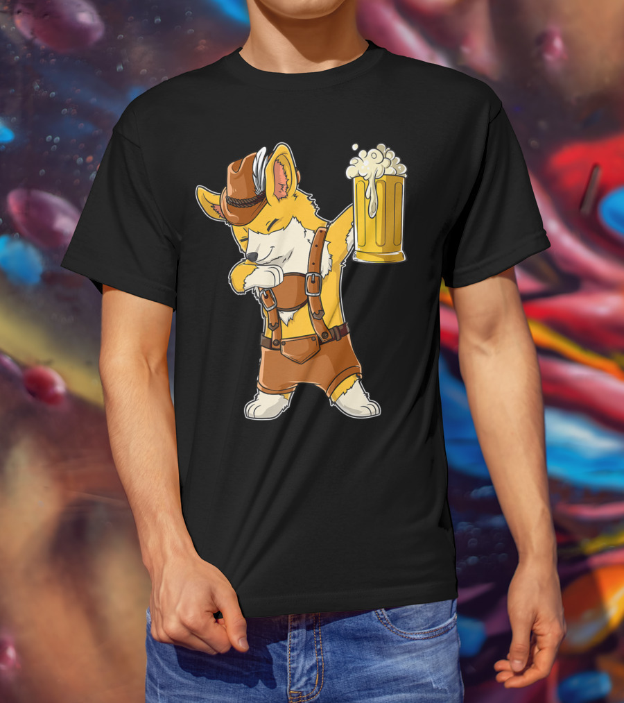 Dabbing Corgi In Lederhosen With Beer Mug At Oktoberfest T-Shirt