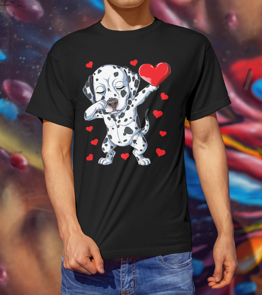 Dabbing Dalmatian Valentines Day Dog Lover Heart Boys1 T-Shirt