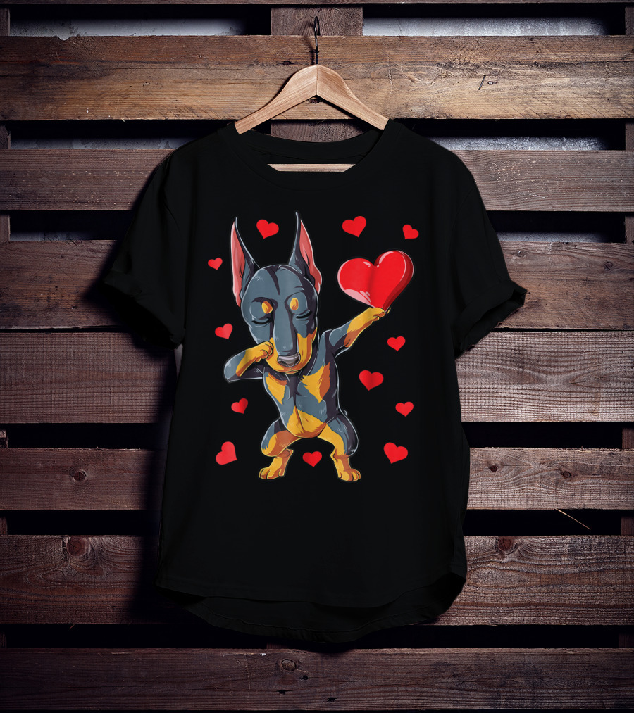 Dabbing Doberman Heart Valentine's Day Dog Lover Boys 9 T-Shirt